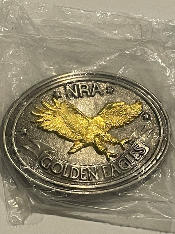 NRA GOLDEN EAGLE Silver Tone Metal Belt Buckle Ne… - image 1