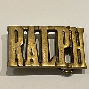 RALPH Name Solid Brass Bet Buckle Vintage Unique Rare