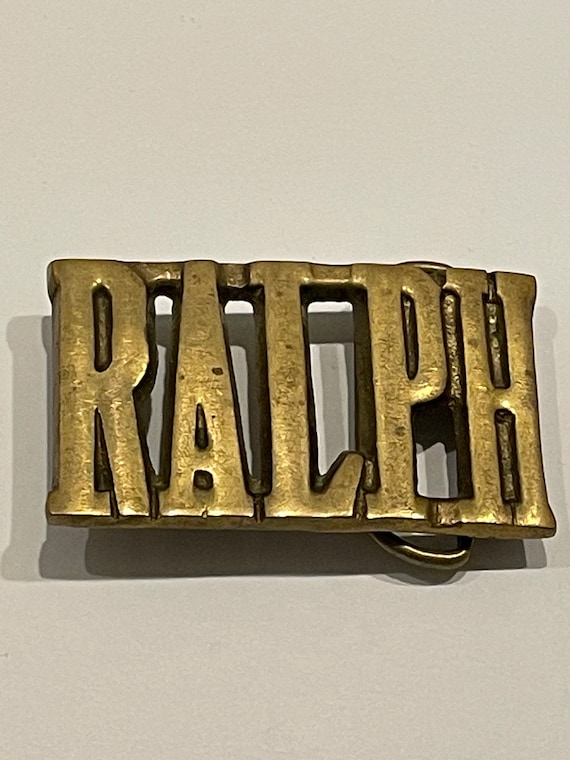 RALPH Name Solid Brass Bet Buckle Vintage Unique R