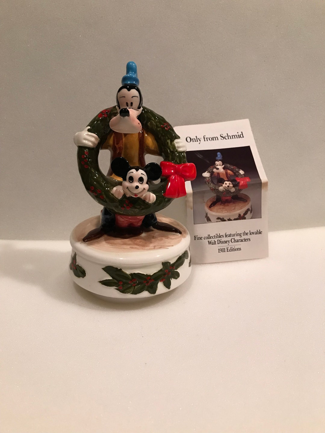 Disney Schmid Happy Holidays Mickey Mouse and Goofy Porcelain