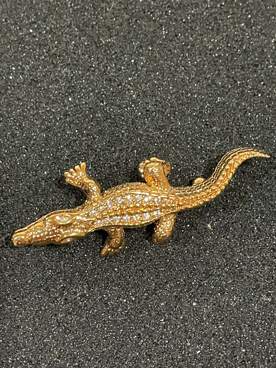 Crocodile Alligator Rhinestones Gold Tone Metal Brooch Pin VINTAGE ...