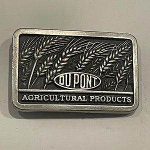 DUPONT AGRICULTURAL PRODUCTS Solid Pewter Belt Buckle Vintage Unique Rare