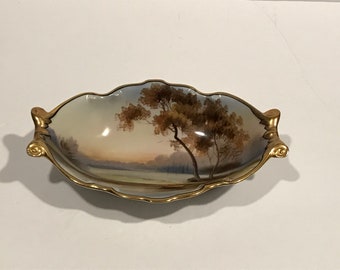 Noritake Lakeside Tree Hand Painted Porcelain Serving Dish.Made in Japan.VINTAGE UNIQUE RARE