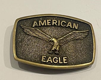 BTS‎ Genuine Leather Belt with Solid Brass Belt Eagle Buckle Rare Vintage 1983 Vintage 1983 BTS Soaring Eagle Solid Brass Belt Buckle with  main image 4