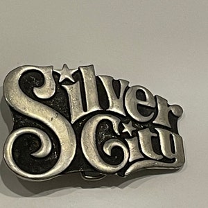 SILVER CITY Silver Tone Metal Belt Buckle Vintage Unique Rare