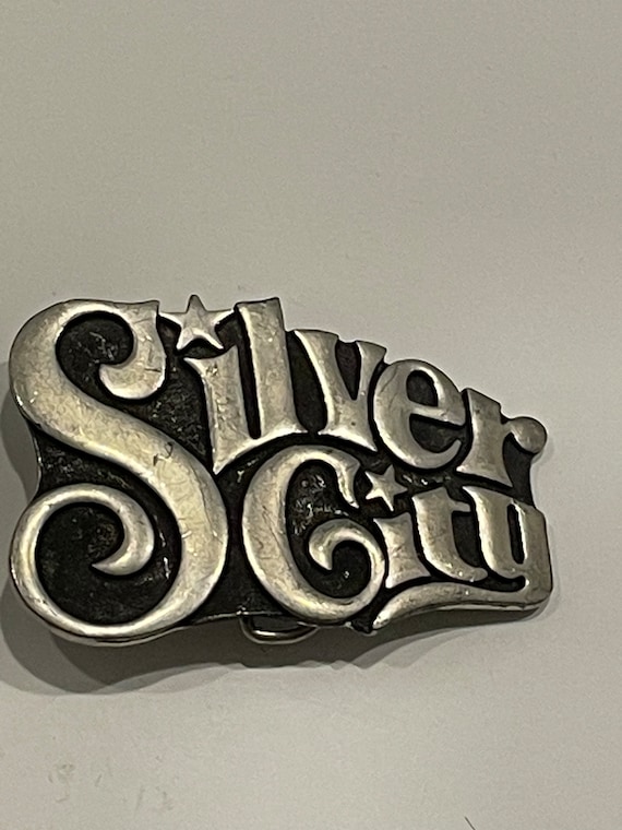 SILVER CITY Silver Tone Metal Belt Buckle Vintage 