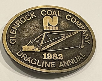 GLENROCK COAL Company DRAGLINE Annual 1982 Brass Belt Buckle Vintage Unique Rare