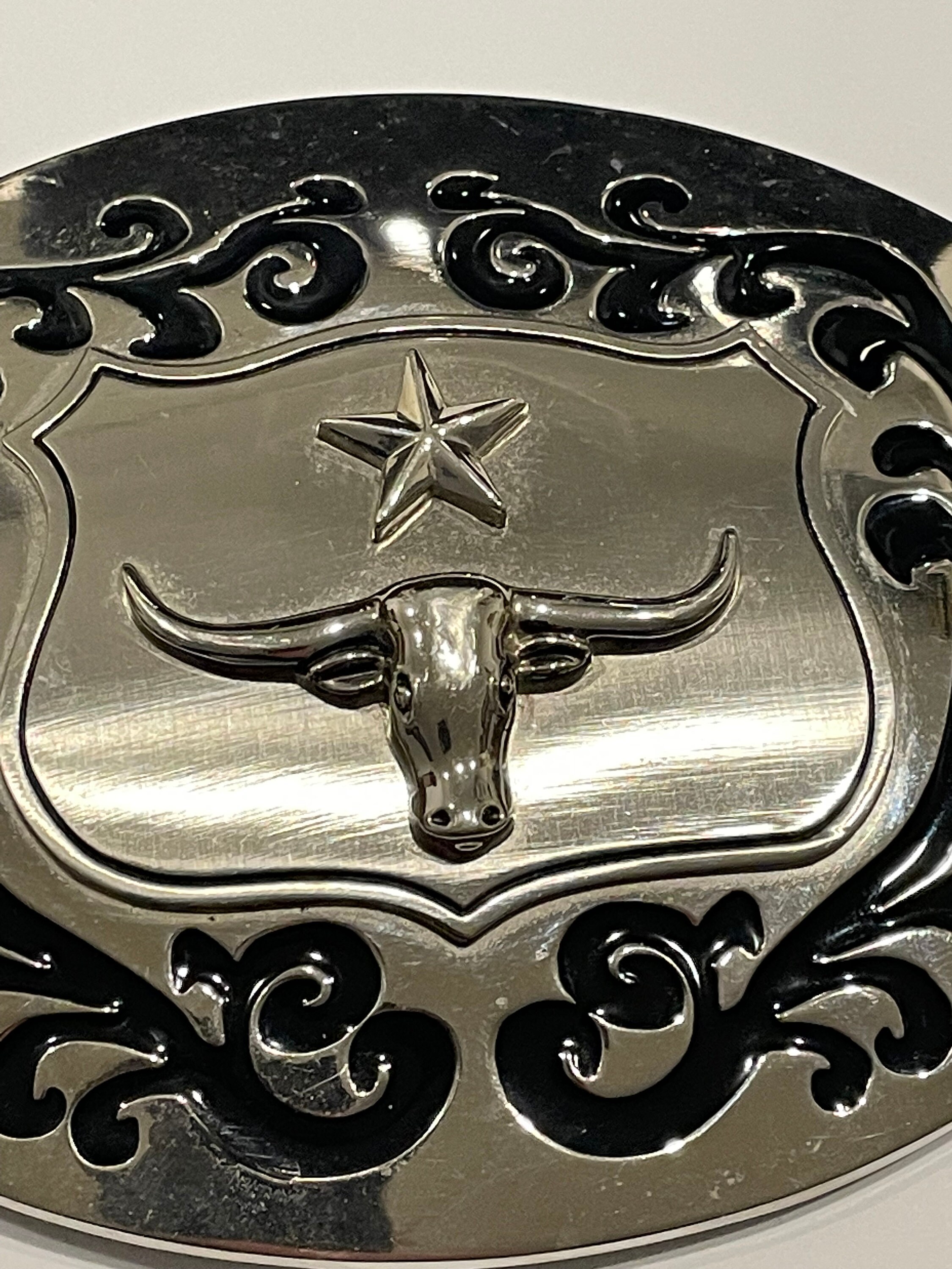 Longhorn Bull Star Silver Tone Metal Large Belt Buckle 