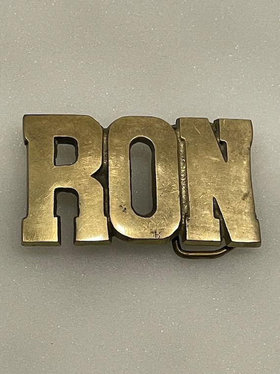 RON Name Solid Brass Metal Belt Buckle Vintage Un… - image 1