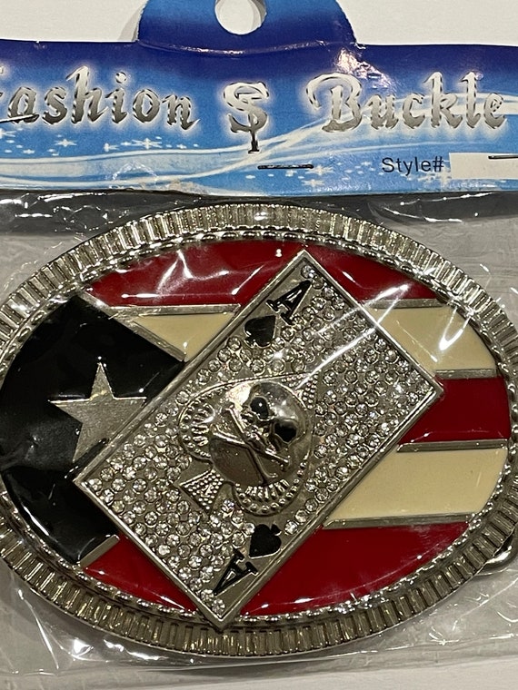 Skull Ace of Spades on Puerto Rico Flag Rhinestones M… Gem