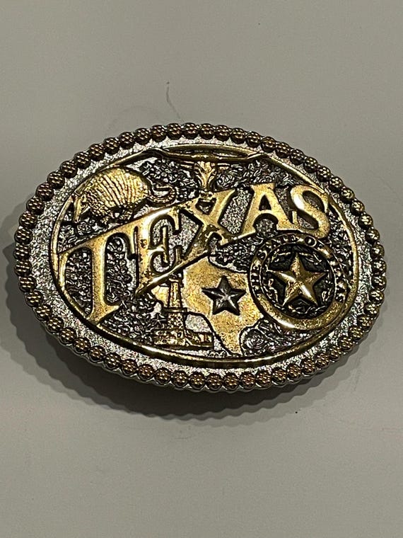 MONTANA SILVERSMITHS TEXAS State of Seal Oval Metal Belt Buckle Vintage Unique Rare