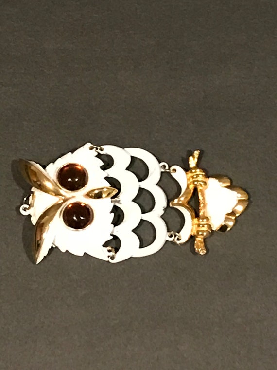 Owl on a Branch White/Gold Metal Owl Bird Pendant… - image 3