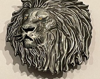 LION Head Silver Tone Metal Belt Buckle Vintage Unique Rare