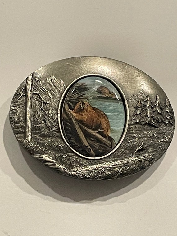 Julie Zsupnik Beaver Porcelain Metal Belt Buckle … - image 1