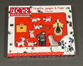 Disney 101 Dalmatians Cruella Jasper & Pups Collectible Figurine Set Mattel Brand New Vintage Unique Rare