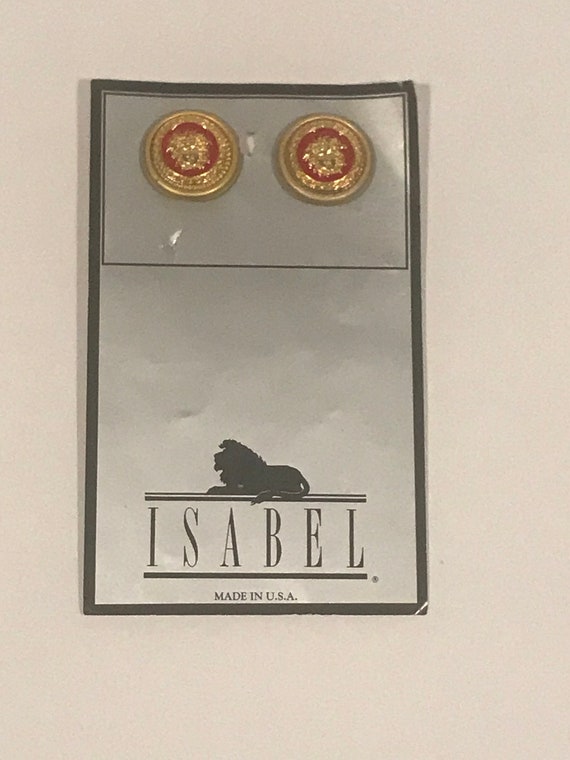 Isabel Indian Head Gold Tone Metal Enamel Clip on… - image 2