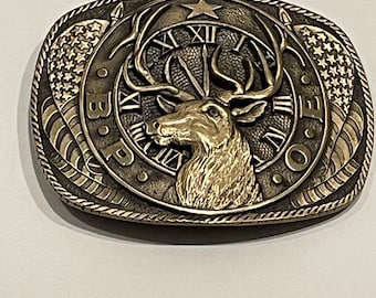 B.P.O.E. Benevolent Protective Order Elks Deer ADM Solid Brass Belt Buckle Vintage Unique Rare