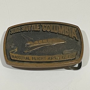 Space Shuttle Columbia Inaugural Flight April 12, 1981, Age of Bronze Belt Buckle VINTAGE UNIQUE RARE