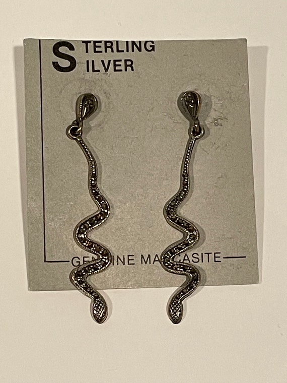 Sterling Silver 925 Genuine Marcasite Snake Earrin