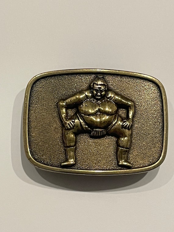 SUMO WRESTLER Brass Metal Belt Buckle Vintage Uniq