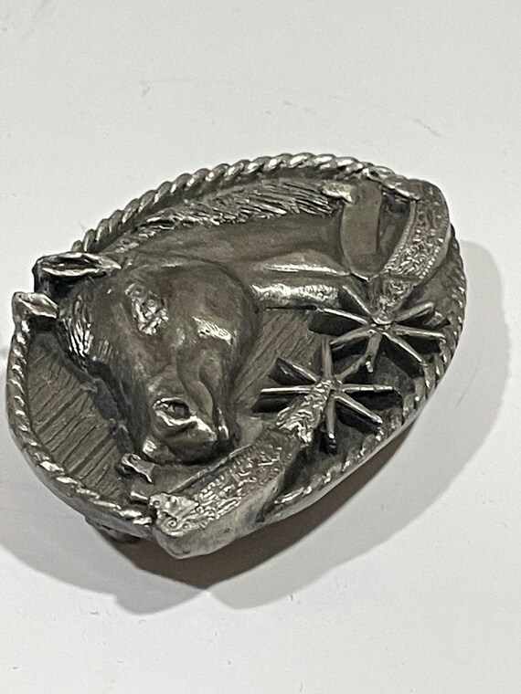 Horse Head Spur Pewter Metal Belt Buckle Siskiyou… - image 3