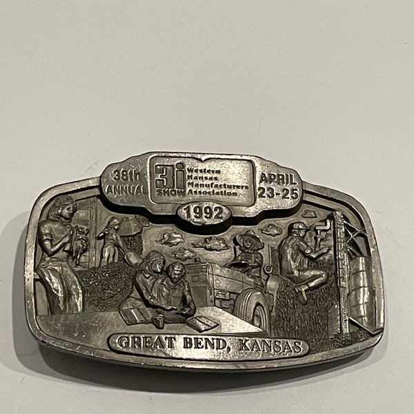 GREAT BEND KANSAS American Agricultural Heavy Metal Belt Buckle Limited 1992 Vintage Unique Rare