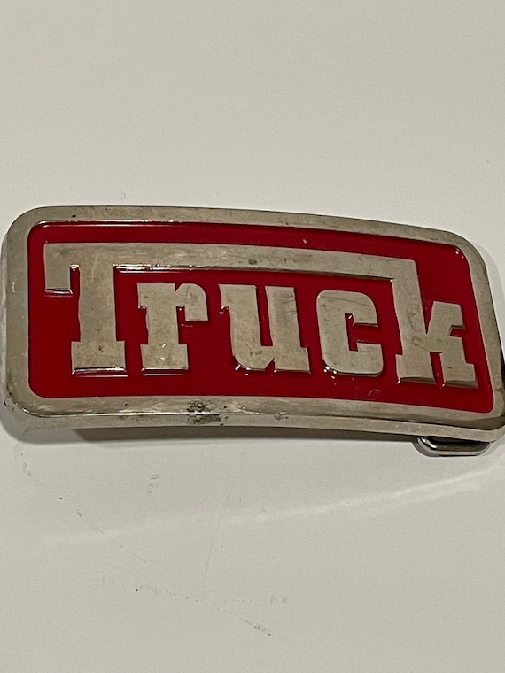 Truck Red Enamel Silver Tone Metal Belt Buckle VI… - image 2