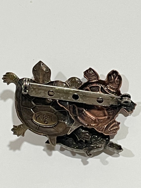 Tricolor Metal Turtle Triple Turtles Brooch Pin S… - image 5
