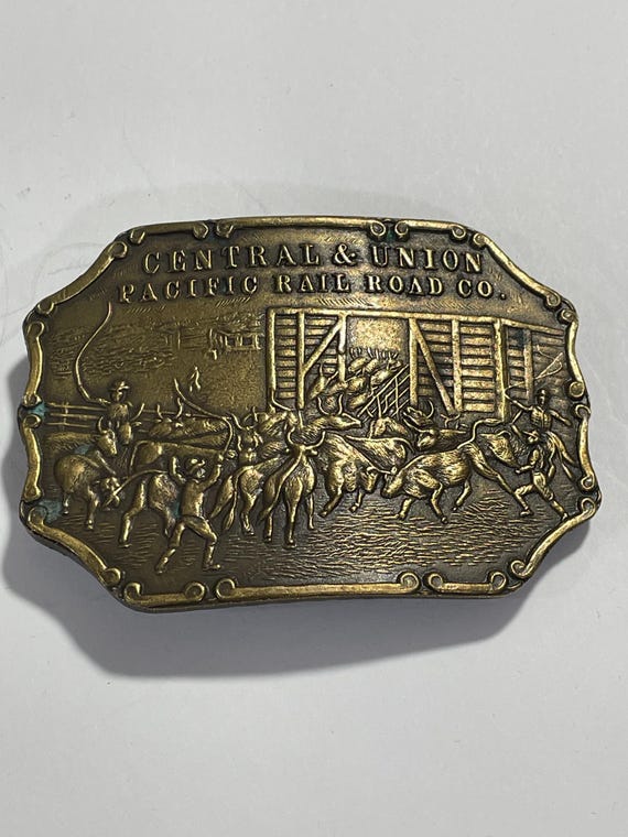 CENTRAL & UNION PACIFIC Railroad Bergamot Brass Belt Buckle