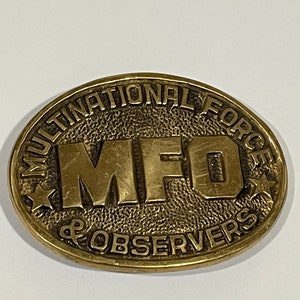 MFO Multinational Force & Observers Solid Brass Belt Buckle Hand Made in Israel VINTAGE UNIQUE Rare