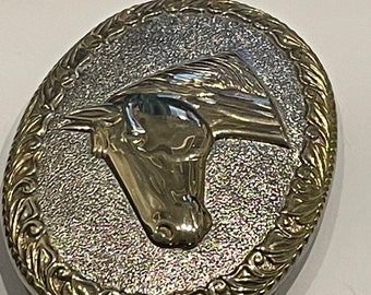 CHAMBERS HORSE Head Gold Silver Tone Metal Belt Buckle  display picture 1