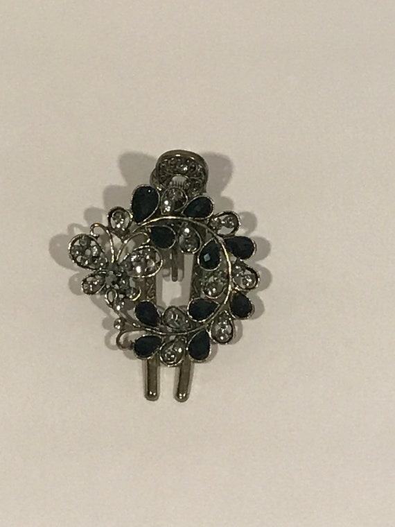 Butterfly Floral Black Clear Rhinestones Metal Hai