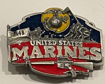 Vintage 1991 Pure Pewter US Marines Bulldog American Eagle Belt