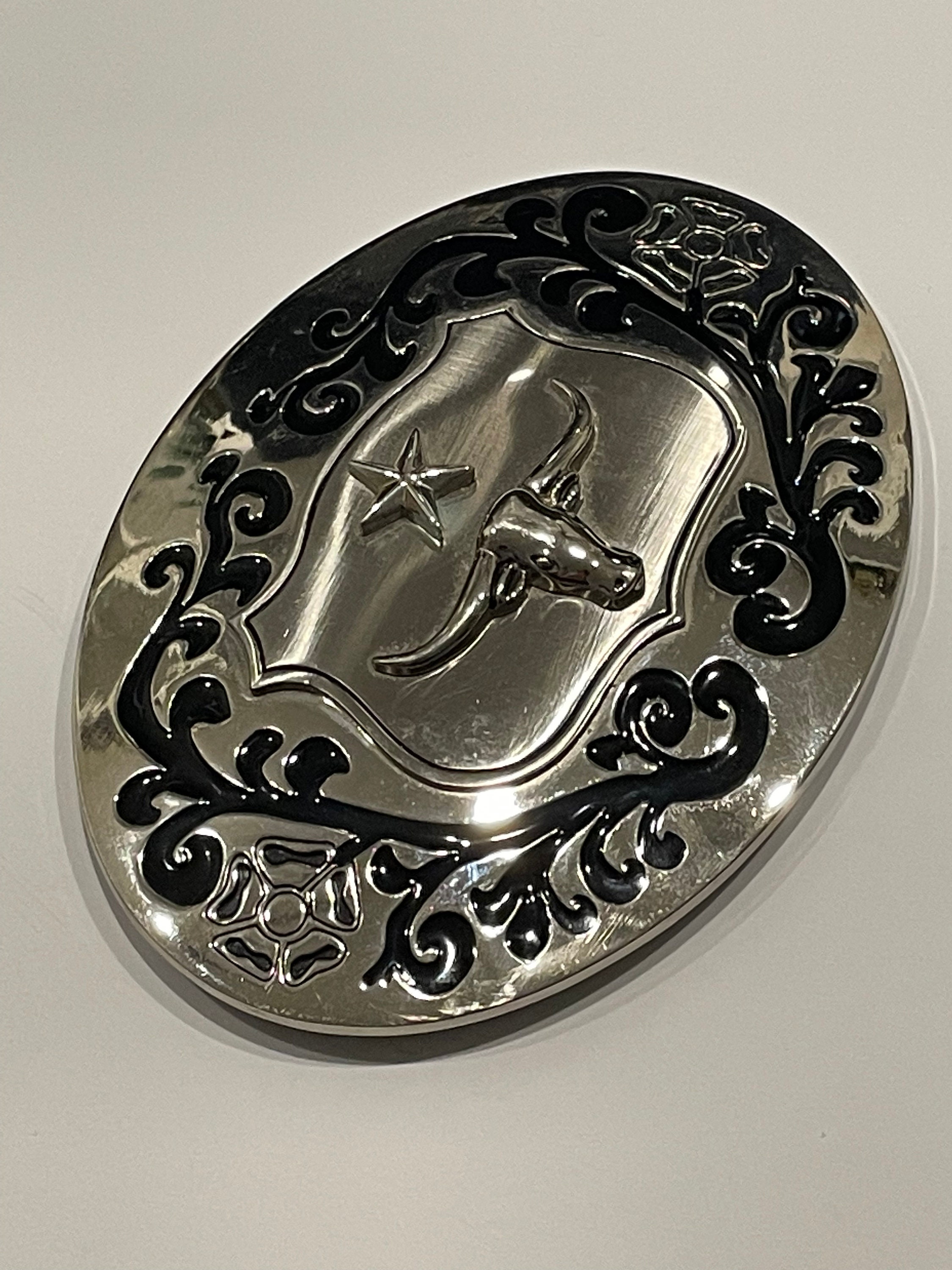 Longhorn Bull Star Silver Tone Metal Large Belt Buckle  display picture 1