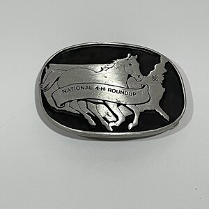Horse National 4-H Roundup Rodeo Silver Tone Metal Bet Buckle by Garan Jeans Vintage Unique Rare