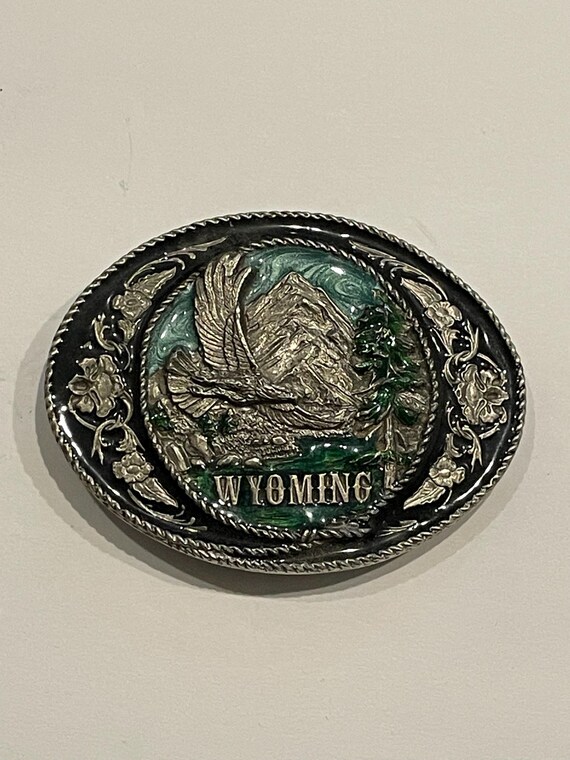 WYOMING State Eagle Mountains River Enamel Pewter Belt  display picture 1