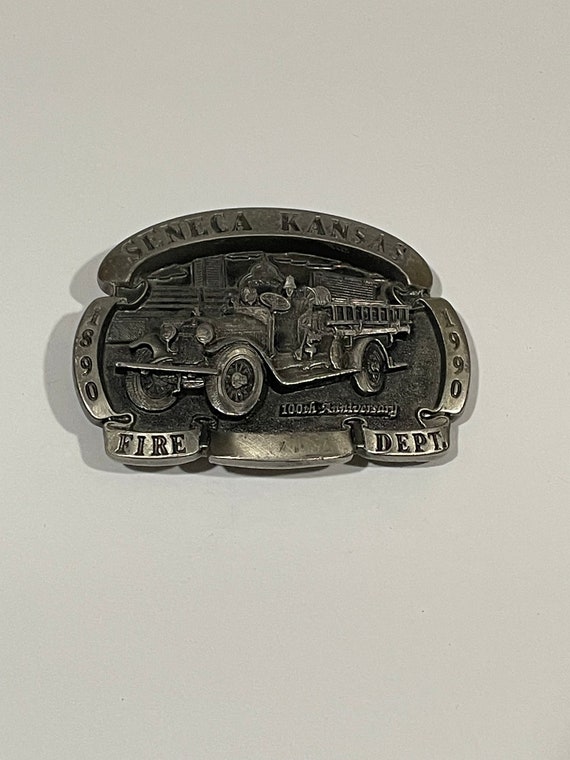 Seneca Kansas Fire Dept. 1890-1990 Pewter Belt Buc