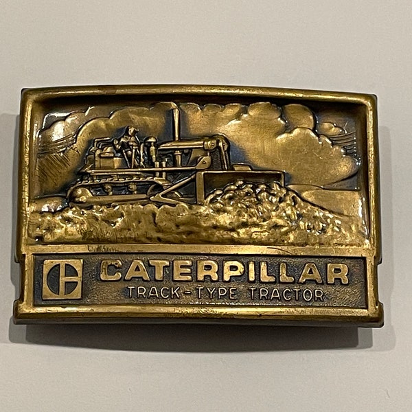 CAT CATERPILLAR Track Type Tractor Metal Belt Buckle Vintage Unique Rare