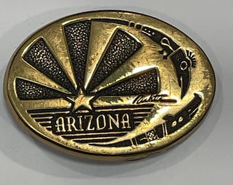 ARIZONA State Western Savings Commemorative Solid Brass Belt Buckle Vintage Unique Rare