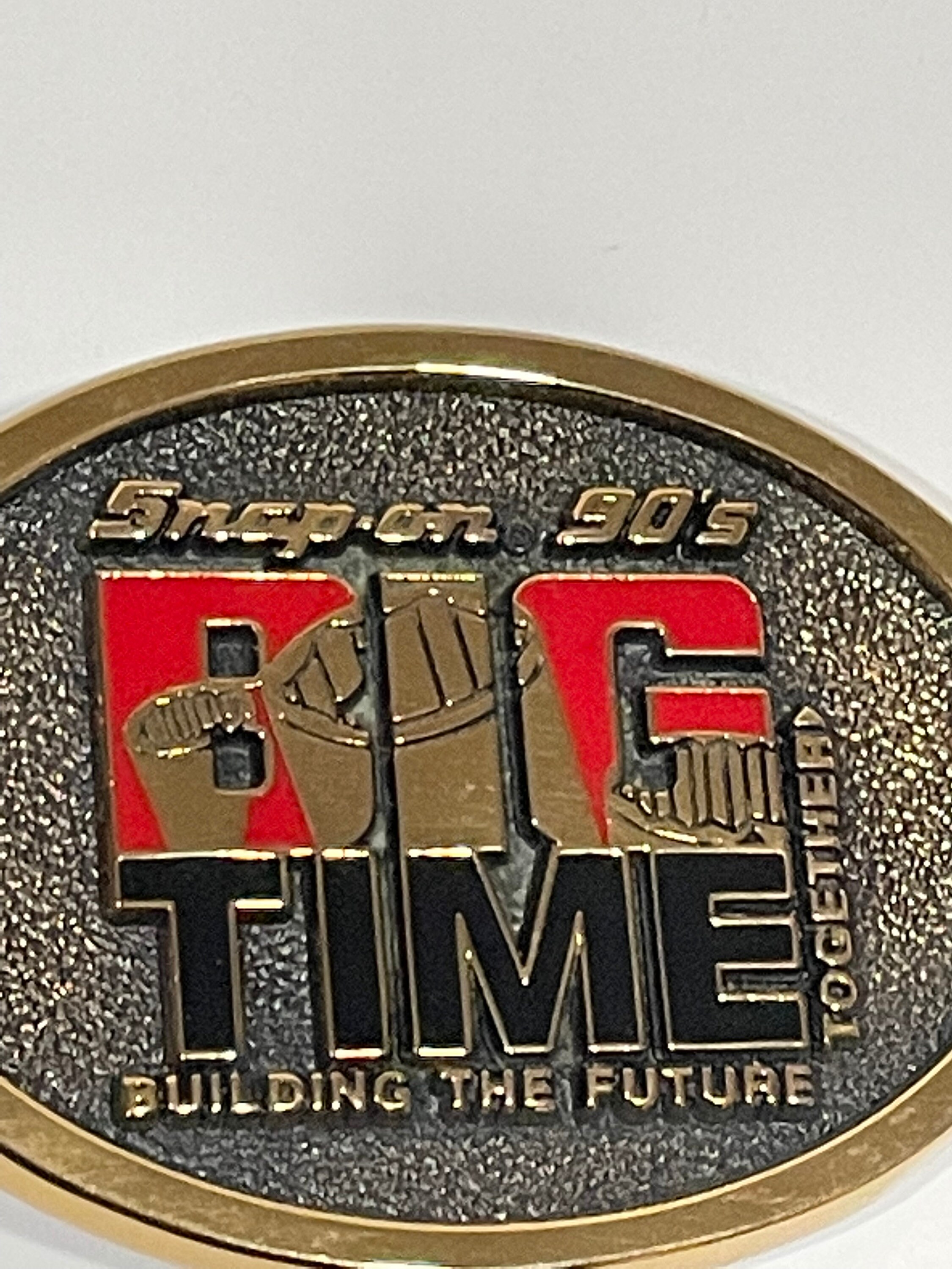 Snap on Tools 90's Big Time Solid Brass Metal Belt Buckle VINTAGE