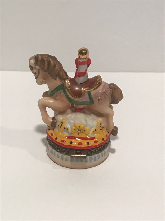Horse Carousel Porcelain Trinket Box.VINTAGE UNIQ… - image 4