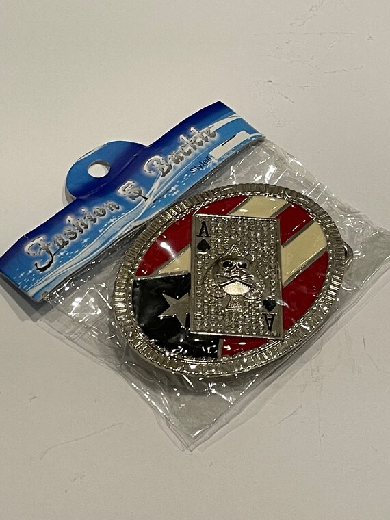 Skull Ace of Spades on Puerto Rico Flag Rhinestones M… Gem