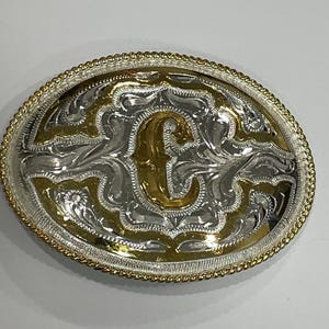 SILVER STRIKE Letter C Monogram Gold Silver Tone Metal Belt  display picture 2