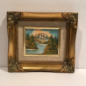 Mountain River Landscape Oil Painting Gold Gilt Frame.VINTAGE UNIQUE RARE