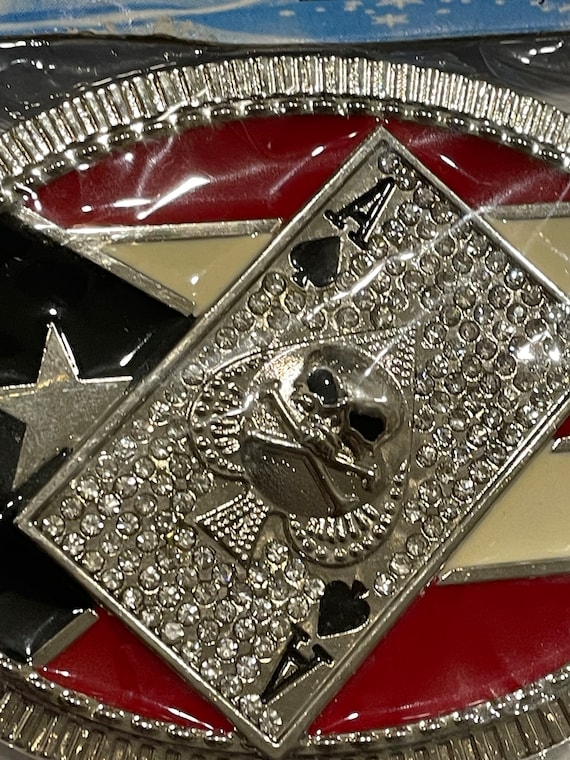 Skull Ace of Spades on Puerto Rico Flag Rhinestones M… Gem