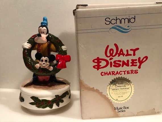 Disney Schmid Happy Holidays Mickey Mouse and Goofy Porcelain