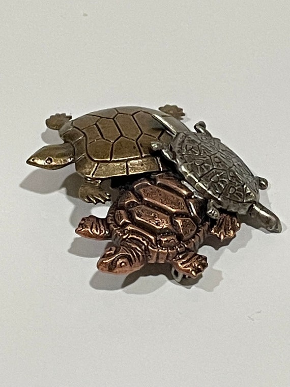 Tricolor Metal Turtle Triple Turtles Brooch Pin S… - image 4
