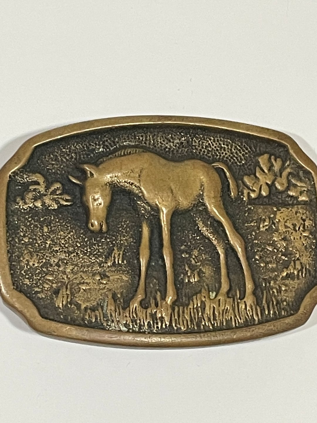 Horse Foal Solid Brass Belt Buckle BTS 1978 VINTAGE UNIQUE  display picture 1