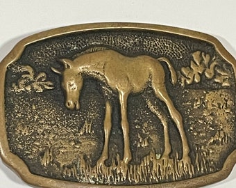 Vintage BTS Solid Brass 1978 Mare And Foal Buckle Leather Belt Horse Foal Solid Brass Belt Buckle BTS 1978 VINTAGE UNIQUE  main image 4