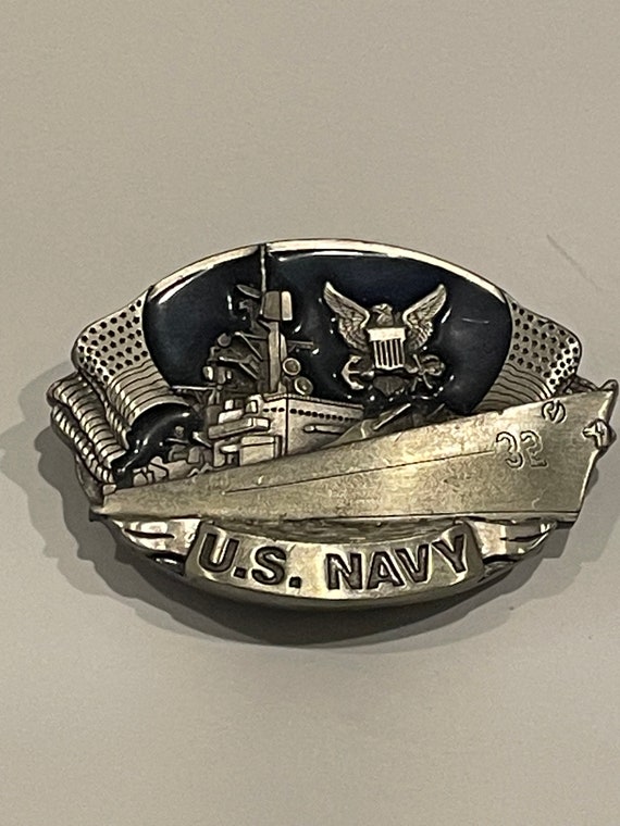 US NAVY Military Ship Bergamot Pewter Enamel Belt 